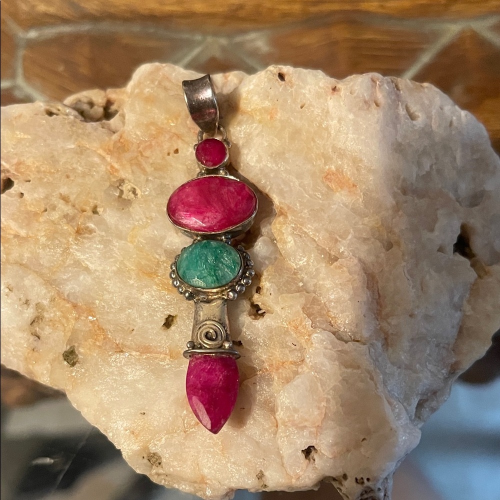 Sterling Silver Pink and Green Pendant